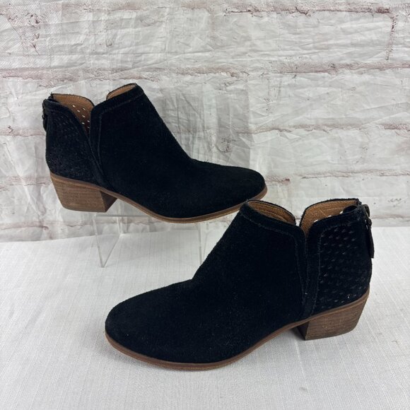 Susina Women's 7 Black Suede Perforated Blakely Ankle Booties - Picture 4 of 9